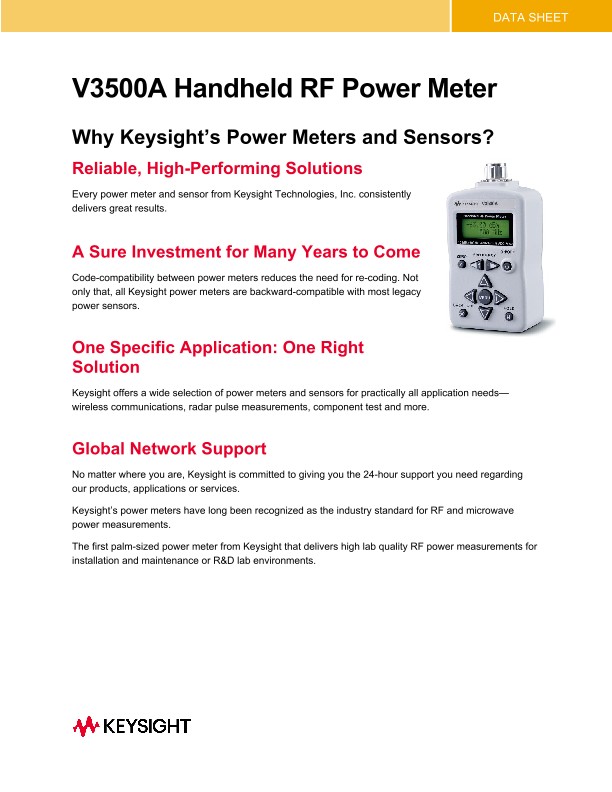 V3500A Handheld RF Power Meter PDF Asset Page Keysight